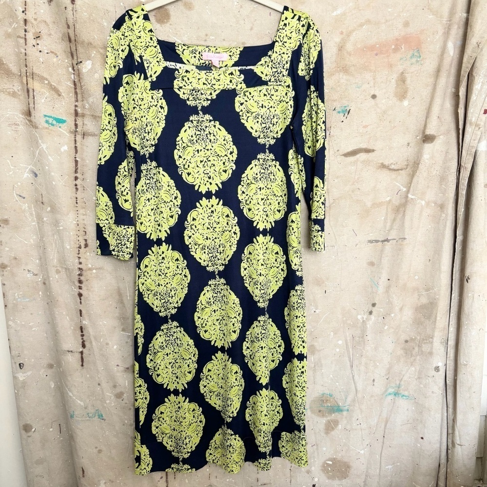 Lilly Pulitzer Silk Stretch Dress in Newport Navy Blue